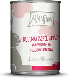 Produktbild von MJAMJAM Leckere Mahlzeit 400g Dose Katzennassfutter 6 x 400 Gramm kulinarischer Hirsch und Truthahn an frischen Cranberries
