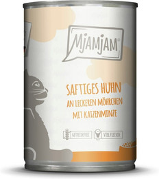 Produktbild von MJAMJAM Leckere Mahlzeit 400g Dose Katzennassfutter Sparpaket 12 x 400 Gramm saftiges Huhn an leckeren Möhrchen