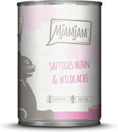 Produktbild von MJAMJAM Leckere Mahlzeit 400g Dose Katzennassfutter Sparpaket 12 x 400 Gramm saftiges Huhn & Wildlachs
