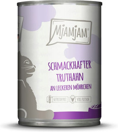 Produktbild von MJAMJAM Leckere Mahlzeit 400g Dose Katzennassfutter Sparpaket 12 x 400 Gramm schmackhafter Truthahn an leckeren Möhrchen
