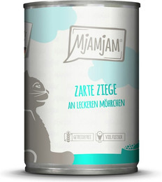 Produktbild von MJAMJAM Leckere Mahlzeit 400g Dose Katzennassfutter Sparpaket 12 x 400 Gramm zarte Ziege an leckeren Möhrchen