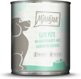 Produktbild von MJAMJAM Leckere Mahlzeit 800g Dose Hundenassfutter Sparpaket 12 x 800 Gramm gute Pute an gekochtem Reis mit gedämpfter Zucchini