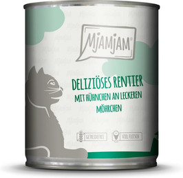 Produktbild von MJAMJAM Leckere Mahlzeit 800g Dose Katzennassfutter Sparpaket 12 x 800 Gramm deliziöses Rentier mit Hühnchen an leckeren Möhrchen