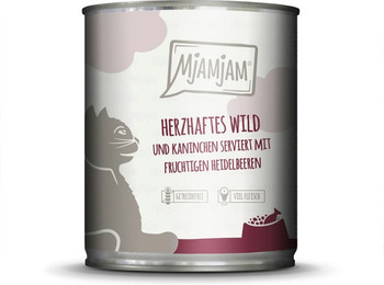 Produktbild von MJAMJAM Leckere Mahlzeit 800g Dose Katzennassfutter Sparpaket 12 x 800 Gramm herzhaftes Wild & Kaninchen an fruchtigen Heidelbeeren