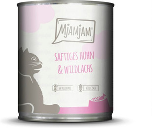 Produktbild von MJAMJAM Leckere Mahlzeit 800g Dose Katzennassfutter Sparpaket 12 x 800 Gramm saftiges Huhn & Wildlachs