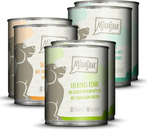 Produktbild von MjAMjAM Mixpaket I Huhn & Ente, Rind, Pute Nassfutter für Hunde - 6 x 800 g