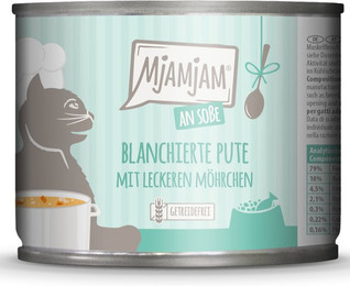 Produktbild von MjAMjAM Nassfutter für Katzen blanchierte Pute mit Möhrchen an Soße - 6 x 185 g
