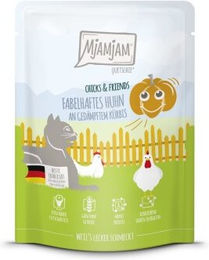 Produktbild von MjAMjAM Nassfutter Katze Adult Quetschie Chicks & Friends Huhn und Kürbis - 6 x 300 g