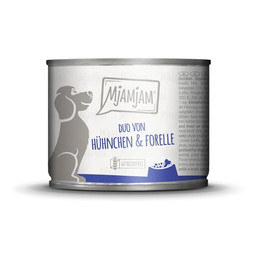 Produktbild von MjAMjAM Premium Nassfutter für Hunde DUO Hühnchen & Forelle an Zucchini - 200 g