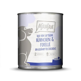 Produktbild von MjAMjAM Premium Nassfutter für Hunde DUO Hühnchen & Forelle an Zucchini - 800 g