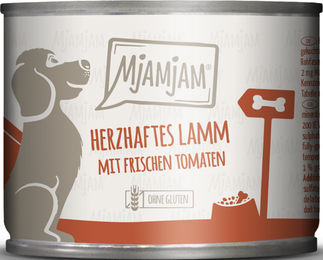 Produktbild von MjAMjAM Premium Nassfutter für Hunde herzhaftes Lamm an gekochtem Reis mit frischen Tomaten - 6 x 200 g