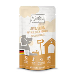 Produktbild von MjAMjAM Premium Nassfutter für Hunde Quetschie saftiges Huhn mit Ente, Möhrchen und Hirse - 12 x 125 g