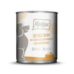 Produktbild von MjAMjAM Premium Nassfutter für Hunde saftiges Huhn mit zarter Ente an Möhrchen und gekochter Hirse - 800 g