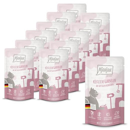 Produktbild von MjAMjAM Premium Nassfutter für Katzen Quetschie Garnelen an Hühnchen - 12 x 125 g