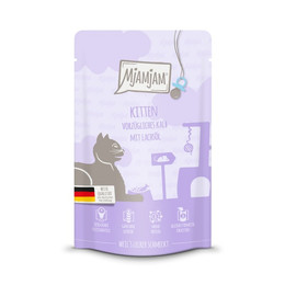 Produktbild von MjAMjAM Premium Nassfutter für Katzen Quetschie Kitten vorzügliches Kalb mit Lachsöl - 12 x 125 g