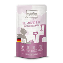 Produktbild von MjAMjAM Premium Nassfutter für Katzen Quetschie kulinarisches Wild an frischen Preiselbeeren - 12 x 125 g