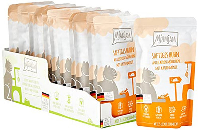 Produktbild von MjAMjAM Premium Nassfutter für Katzen Quetschie saftiges Huhn an Möhrchen - 12 x 125 g
