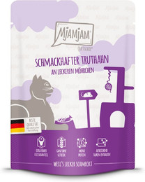Produktbild von MjAMjAM Premium Nassfutter für Katzen Quetschie Truthahn mit Möhrchen - 6 x 300 g