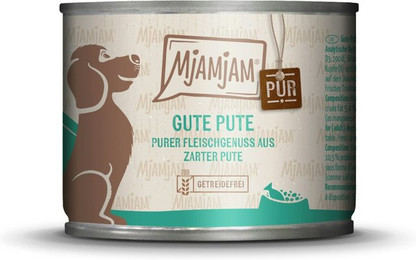Produktbild von MJAMJAM Purer Fleischgenuss 200g Dose Hundenassfutter Sparpaket 12 x 200 Gramm gute Pute Pur