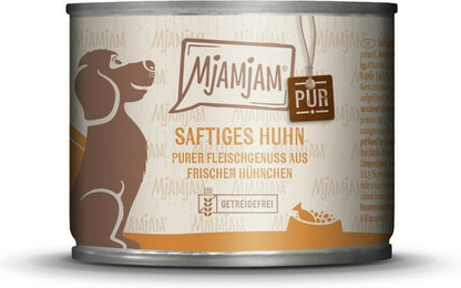Produktbild von MJAMJAM Purer Fleischgenuss 200g Dose Hundenassfutter Sparpaket 12 x 200 Gramm saftiges Huhn Pur