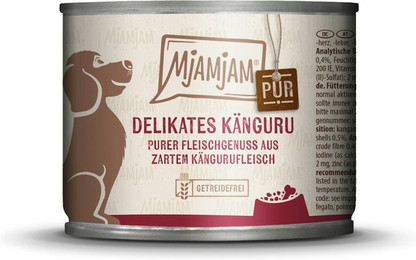 Produktbild von MJAMJAM Purer Fleischgenuss 200g Dose Hundenassfutter Sparpaket 12 x 200 Gramm zartes Känguru Pur