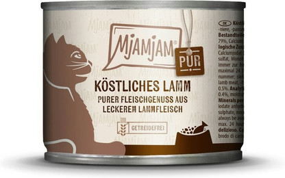 Produktbild von MJAMJAM Purer Fleischgenuss 200g Dose Katzennassfutter Sparpaket 12 x 200 Gramm köstliches Lamm pur