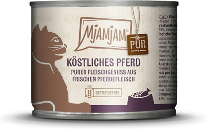 Produktbild von MJAMJAM Purer Fleischgenuss 200g Dose Katzennassfutter Sparpaket 12 x 200 Gramm köstliches Pferd Pur