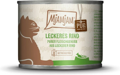 Produktbild von MJAMJAM Purer Fleischgenuss 200g Dose Katzennassfutter Sparpaket 12 x 200 Gramm leckeres Rind pur