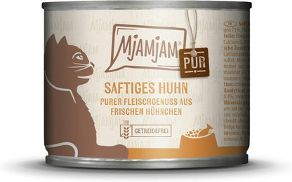 Produktbild von MJAMJAM Purer Fleischgenuss 200g Dose Katzennassfutter Sparpaket 12 x 200 Gramm saftiges Hühnchen pur