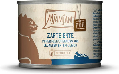 Produktbild von MJAMJAM Purer Fleischgenuss 200g Dose Katzennassfutter Sparpaket 12 x 200 Gramm zarte Ente pur