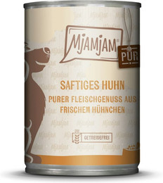 Produktbild von MJAMJAM Purer Fleischgenuss 400g Dose Hundenassfutter Sparpaket 12 x 400 Gramm saftiges Huhn Pur