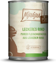Produktbild von MJAMJAM Purer Fleischgenuss 400g Dose Katzennassfutter Sparpaket 12 x 400 Gramm leckeres Rind pur