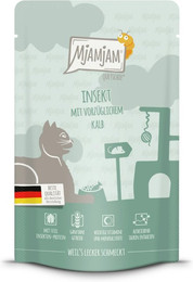 Produktbild von MJAMJAM Quetschies 125g Beutel Katzennassfutter 12 x 125 Gramm Insekt mit vorzüglichem Kalb
