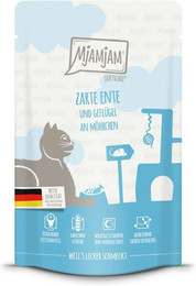 Produktbild von MJAMJAM Quetschies 125g Beutel Katzennassfutter 12 x 125 Gramm zarte Ente & Geflügel an leckeren Möhrchen