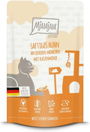 Produktbild von MJAMJAM Quetschies 125g Beutel Katzennassfutter Sparpaket 24 x 125 Gramm saftiges Huhn an leckeren Möhrchen