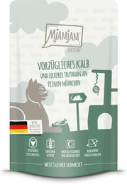 Produktbild von MJAMJAM Quetschies 125g Beutel Katzennassfutter Sparpaket 24 x 125 Gramm vorzügliches Kalb mit leckerem Truthahn