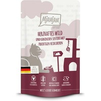 Produktbild von MJAMJAM Quetschies herzhaftes Wild & Kaninchen mit Heidelbeeren Katzennassfutter - 24 x 125 g