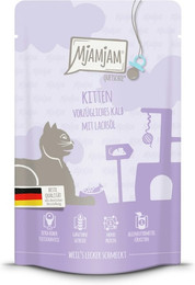 Produktbild von MJAMJAM Quetschies Kitten 125g Beutel Katzennassfutter Sparpaket 24 x 125 Gramm vorzügliches Kalb mit Lachsöl