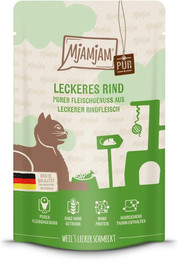 Produktbild von MJAMJAM Quetschies PUR 125g Beutel Katzennassfutter 12 x 125 Gramm leckeres Rind pur