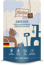 Produktbild von MJAMJAM Quetschies PUR 125g Beutel Katzennassfutter 12 x 125 Gramm zarte Ente pur