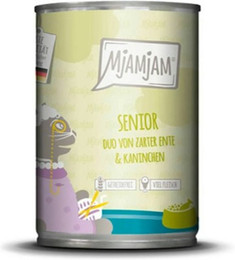 Produktbild von MjAMjAM Senior Katzenfutter Ente und Kaninchen - 12 x 400 g