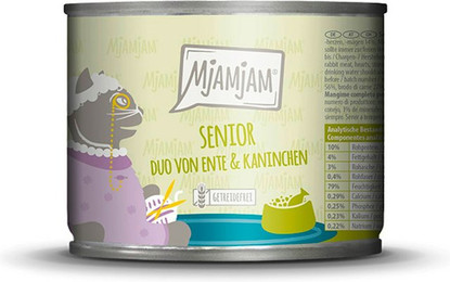 Produktbild von MjAMjAM Senior Katzenfutter Ente und Kaninchen - 12 x 200 g