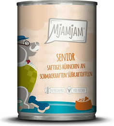 Produktbild von MjAMjAM Sparpaket 12 x  400g Senior Huhn+Süßkartoffel Dog