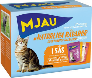 Produktbild von Mjau Cat Pouch 12 x 85 g - Mixpaket Fleisch Menü in Soße (4 Sorten)