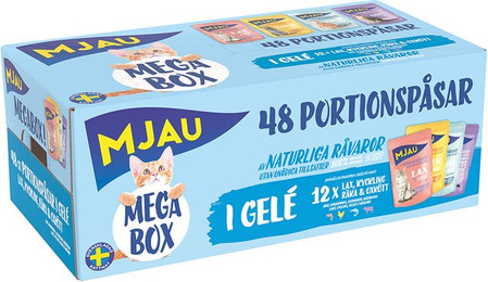Produktbild von Mjau Multibox Mix in Gelee (Rind, Hühnchen, Garnelen, Lachs) - 48 x 85 g