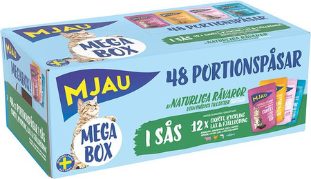 Produktbild von Mjau Multibox Mix in Soße (Rind, Hühnchen, Forelle, Lachs) - 48 x 85 g
