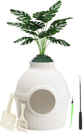 Mondeer Katzentoilette Tierhäuser, 2-in-1 Katzentoilette & Schlafhöhle mit Deko-Pflanze, Belüftet – Bild 1 von 5