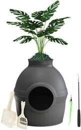 Mondeer Katzentoilette Tierhäuser, 2-in-1 Katzentoilette & Schlafhöhle mit Deko-Pflanze, Belüftet – Bild 1 von 5
