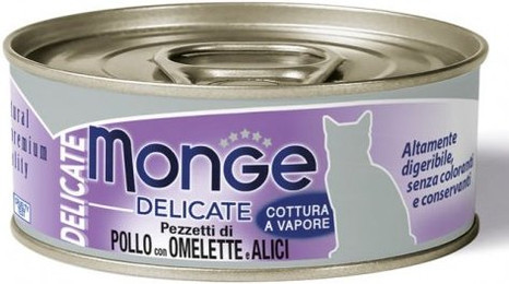 Produktbild von MONGE Delicate Cat Hühnchen mit Omelett und Sardellen 80 g