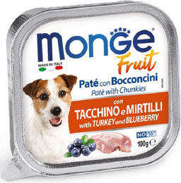 Produktbild von MONGE Fruit Dog Pate mit Truthahn und Heidelbeeren 100g